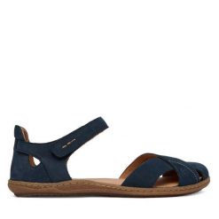 Sandały Josef Seibel. Niebieskie sandały damskie Josef Seibel, bez wzorów, bez obcasa, na płaskiej podeszwie, bez zapięcia. Za 439.99 zł.