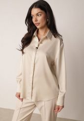 Jasnobeżowa Elegancka Koszula Satynowa z Ozdobnymi Guzikami Yasura. Brązowe koszule damskie Born2be, m, bez wzorów, z jeansu, biznesowe, bez kołnierzyka, bez ramiączek. Za 109.99 zł.