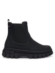 Tommy Hilfiger Botki T3X5-34130-1355999 D Czarny. Czarne botki damskie Tommy Hilfiger, z tworzywa sztucznego, bez obcasa, na płaskiej podeszwie, bez zapięcia. Za 389.99 zł.