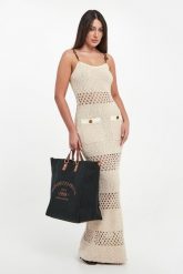 Sukienka maxi z tkaniny bouclé ELISABETTA FRANCHI. Sukienki damskie Elisabetta Franchi, bez wzorów, z tkaniny, bez ramiączek. Za 2,769.00 zł.