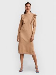 YAS Sukienka dzianinowa Hello 26028127 Beżowy Regular Fit. Brązowe sukienki damskie YAS, bez wzorów, z dzianiny, bez ramiączek. Za 159.99 zł.