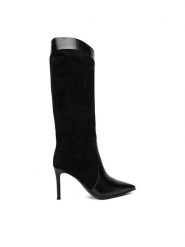 Eva Minge Kozaki EO-DANA-GLC6020-16.5-361 Czarny. Czarne kozaki damskie Eva Minge, ze skóry, bez obcasa, na szpilce, bez zapięcia. Za 639.99 zł.