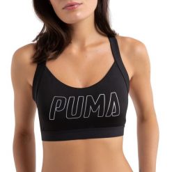 Biustonosz stanik sportowy Puma Drycell. Czarne koszulki sportowe damskie Puma, xs, bez wzorów, bez ramiączek, na fitness i siłownię. Za 39.90 zł.