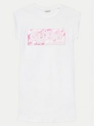 Guess Sukienka codzienna J5GK06 KAE24 Biały Regular Fit. Białe sukienki dziewczęce Guess, z aplikacjami, z bawełny, bez ramiączek, proste. Za 99.99 zł.