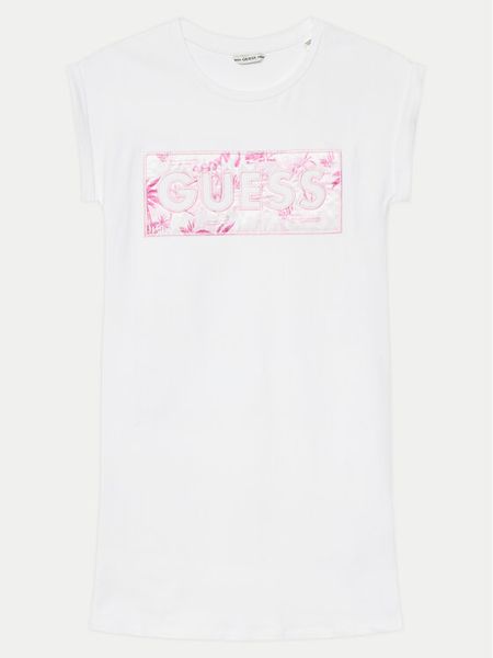 Guess Sukienka codzienna J5GK06 KAE24 Biały Regular Fit. Białe sukienki dziewczęce Guess, z aplikacjami, z bawełny, bez ramiączek, proste. Za 99.99 zł.