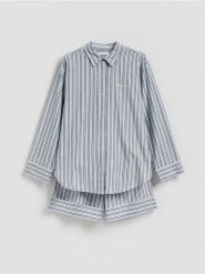 Popelinowa piżama w paski - jasnoniebieski. Niebieskie piżamy damskie Reserved, bez wzorów, z bawełny, bez ramiączek. Za 139.99 zł.