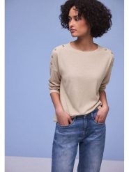 Street One Koszulka w kolorze beżowym rozmiar: 46. Brązowe bluzki damskie Street One, bez wzorów, street, bez kołnierzyka, bez ramiączek. Za 119.12 zł.