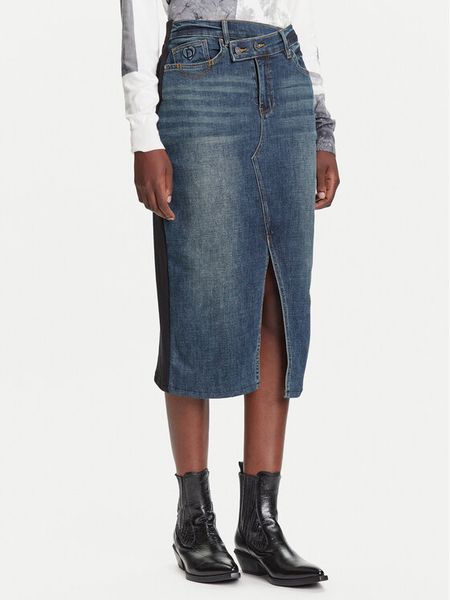 Desigual Spódnica jeansowa Twisted 25WWFD03 Granatowy Regular Fit. Niebieskie spódnice damskie Desigual, l, bez wzorów, z jeansu. Za 234.99 zł.