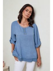 Le Monde du Lin Lniana koszulka w kolorze błękitnym rozmiar: 34/36. Niebieskie bluzki damskie Le Monde du Lin, bez wzorów, z koronki, klasyczne, bez kołnierzyka, bez ramiączek. Za 143.99 zł.