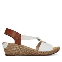 Sandały Rieker. Czarne sandały damskie Rieker, bez wzorów, bez obcasa, na płaskiej podeszwie, bez zapięcia. Za 319.99 zł.