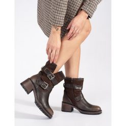 Brązowe botki damskie na obcasie z klamrami. Brązowe botki damskie bez obcasa, na obcasie, bez zapięcia. Za 245.97 zł.