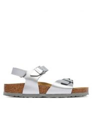 Birkenstock Sandały Rio As Flowers 1031702 D Srebrny. Szare sandały dziewczęce Birkenstock, ze skóry, bez obcasa, bez zapięcia. Za 369.99 zł.