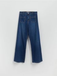 Jeansy wide leg z naszywanymi kieszeniami - niebieski. Niebieskie jeansy damskie Reserved. Za 139.99 zł.