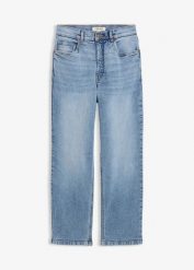 Luźne jeansy, high waist, cropped. Niebieskie jeansy damskie bonprix, z podwyższonym stanem. Za 124.99 zł.