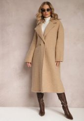 Beżowy Długi Płaszcz Jednorzędowy o Kroju Oversize Vlekoma. Brązowe płaszcze damskie Renee, bez wzorów, z poliesteru, bez kaptura. Za 219.99 zł.