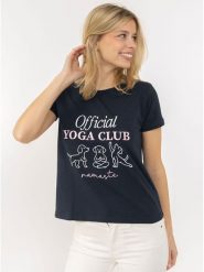Zwillingsherz Koszulka "Yoga Club" w kolorze granatowym rozmiar: XXL. Niebieskie bluzki damskie Zwillingsherz, xxl, bez wzorów, z bawełny, bez kołnierzyka, bez ramiączek. Za 96.14 zł.