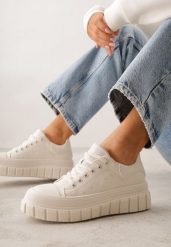 Beżowe Sneakersy VICES na Platformie w Stylu Chunky z Perforacją Hypsyllis. Brązowe obuwie sportowe damskie Renee, z jeansu, bez zapięcia. Za 99.99 zł.