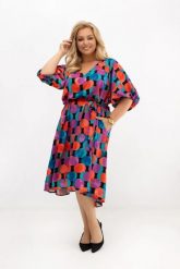 Sukienka Arie w kolorowe koła z paskiem | 100% wiskoza | OVERSIZE PLUS SIZE LATO. Sukienki damskie Moda Size Plus Iwanek, bez wzorów, z elastanu, eleganckie, bez ramiączek. Za 329.90 zł.