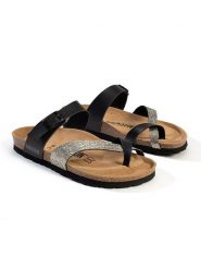 BACKSUN Japonki "Barcelone" w kolorze srebrno-czarnym rozmiar: 36. Czarne klapki damskie Backsun, bez wzorów, z materiału, z otwartym noskiem, bez obcasa, bez zapięcia. Za 130.99 zł.