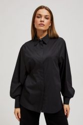 Taliowana koszula z bufiastymi rękawami. Koszule damskie MOODO, l, bez wzorów, z bawełny, bez kołnierzyka, bez ramiączek. W wyprzedaży za 38.99 zł.
