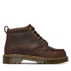 Trzewiki Dr. Martens. Brązowe botki damskie Dr Martens, bez obcasa, na płaskiej podeszwie, bez zapięcia. Za 989.99 zł.