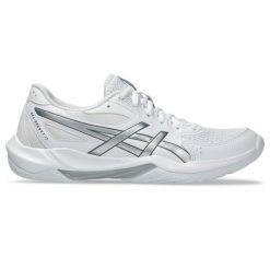 Damskie buty halowe Asics Gel-Rocket 12. Białe obuwie sportowe damskie Asics, bez zapięcia, do biegania. W wyprzedaży za 286.50 zł.