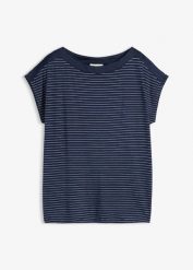 T-shirt z lejącej wiskozy z satynowym karczkiem. Niebieskie t-shirty damskie bonprix, bez wzorów, z satyny, bez kołnierzyka. Za 94.99 zł.