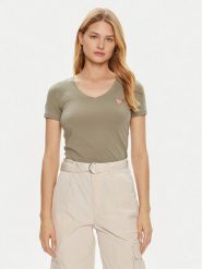 Guess T-Shirt W2YI45 J1314 Zielony Slim Fit. Zielone t-shirty damskie Guess, l, z aplikacjami, z bawełny, bez kołnierzyka. Za 129.99 zł.