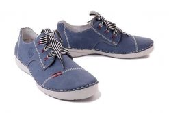 RIEKER 52520-14 blue, półbuty damskie. Niebieskie półbuty damskie Rieker, bez wzorów, bez obcasa, bez zapięcia. Za 319.90 zł.