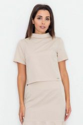 Beżowa Krótka Bluzka z Półgolfem. Brązowe bluzki damskie Figl, xl, bez wzorów, z materiału, bez kołnierzyka, bez ramiączek. Za 179.00 zł.