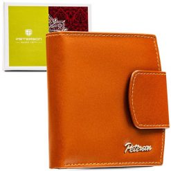 Mały, skórzany portfel damski w jasnobrązowym kolorze z systemem RFID PTN RD-314-NGV-M Peterson. Brązowe portfele damskie Peterson, bez wzorów, ze skóry. Za 79.99 zł.