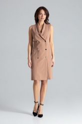 Elegancka żakietowa sukienka z kopertowym dekoltem bezowa. Brązowe sukienki damskie Sukienki.shop, bez wzorów, biznesowe, bez ramiączek. Za 239.00 zł.