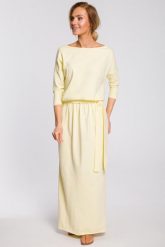 Dresowa Maxi Sukienka z Paskiem - Pistacjowa. Zielone sukienki damskie MOE, bez wzorów, z bawełny, bez ramiączek. Za 326.90 zł.