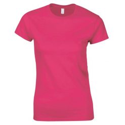 Koszulka Damska Krótki Rękaw Soft Style. Czerwone bluzki damskie GILDAN, l, bez wzorów, sportowe, bez kołnierzyka, bez ramiączek. Za 29.99 zł.