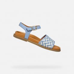 Sandały GEOX D ADELASH Niebieski. Brązowe sandały damskie Geox, bez wzorów, ze skóry, bez obcasa, bez zapięcia. Za 434.99 zł.