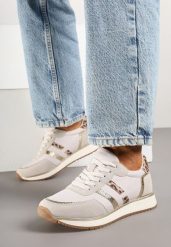 Jasnoszare Sneakersy z Metalicznym Wzorem Alusa. Szare obuwie sportowe damskie Renee, z materiału, bez zapięcia. Za 119.99 zł.