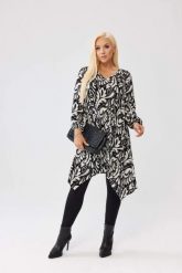 Wiskozowa tunika Molly w czarno-biały wzór OVERSIZE PLUS SIZE XXL JESIEŃ. Białe tuniki damskie Moda Size Plus Iwanek, do pracy, na jesień, l, bez wzorów, z jeansu, biznesowe, z asymetrycznym kołnierzem, bez ramiączek. Za 199.90 zł.