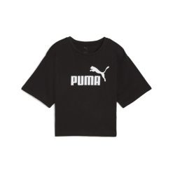 Damska luźna koszulka z logo NO.1 ESS Cropped PUMA. Czarne bluzki damskie Puma, bez wzorów, z jeansu, sportowe, bez kołnierzyka, bez ramiączek. Za 99.00 zł.