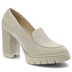 Beżowe Półbuty Armodo Eleganckie Buty Damskie. Brązowe półbuty damskie Armodo, bez wzorów, z tworzywa sztucznego, bez obcasa, na słupku, bez zapięcia. Za 259.00 zł.