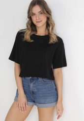 Czarny Krótki T-shirt Oversize Lilu. Czarne t-shirty damskie Born2be, l, bez wzorów, z bawełny, bez kołnierzyka. Za 29.99 zł.