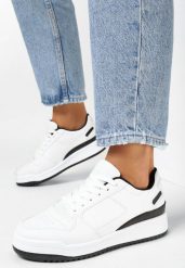 Biało-Czarne Sneakersy z Dekoracyjnymi Wstawkami i Perforacją na Nosku Septisa. Białe obuwie sportowe damskie Born2be, z bawełny, bez zapięcia. Za 69.99 zł.