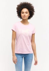 DAMSKA KOSZULKA MUSTANG LOGO T-shirty Loa Cameo Pink 1015161 8064. Różowe bluzki damskie Mustang, s, bez wzorów, z bawełny, bez kołnierzyka, bez ramiączek. Za 69.99 zł.