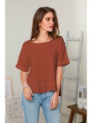 Rodier Lin Lniana koszulka w kolorze brązowym rozmiar: XL/XXL. Brązowe bluzki damskie Rodier Lin, xl, bez wzorów, ze lnu, bez kołnierzyka, bez ramiączek. Za 114.44 zł.