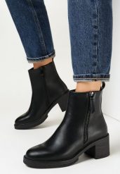 Czarne Botki na Słupku z Suwakiem Hubem. Czarne botki damskie Born2be, z jeansu, eleganckie, bez obcasa, na obcasie, bez zapięcia. Za 109.99 zł.