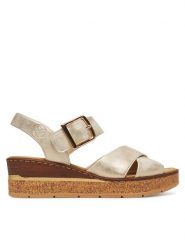 Rieker Sandały 63795-60 Beżowy. Brązowe sandały damskie Rieker, bez wzorów, z materiału, bez obcasa, na koturnie, bez zapięcia. Za 329.99 zł.