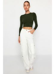 Trendyol Koszulka w kolorze khaki rozmiar: XL. Brązowe bluzki damskie Trendyol, xl, bez wzorów, bez kołnierzyka, bez ramiączek. Za 52.99 zł.