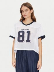 Guess Jeans T-Shirt W5GI59 KCTE2 Biały Regular Fit. Białe t-shirty damskie Guess Jeans, xxl, z aplikacjami, z jeansu, bez kołnierzyka. Za 119.99 zł.