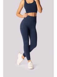 Spaio Legginsy sportowe "Base" w kolorze granatowym rozmiar: M/L. Niebieskie legginsy damskie Spaio, l, bez wzorów, z materiału. Za 134.85 zł.