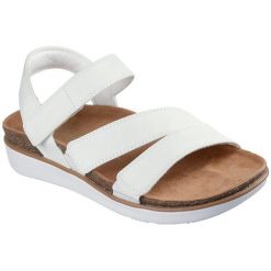 Sandały damskie Skechers Lifted Comfort. Białe sandały damskie Skechers, bez wzorów, z materiału, bez obcasa, bez zapięcia. Za 390.00 zł.