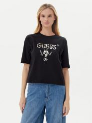 Guess T-Shirt V4YI06 I3Z14 Czarny Relaxed Fit. Czarne t-shirty damskie Guess, xl, z aplikacjami, z bawełny, bez kołnierzyka. Za 199.99 zł.